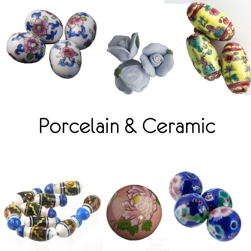 Selection of porcelain handpainted beads, Mikume, 
