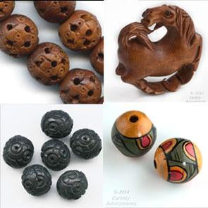Selection of carved and painted wood beads