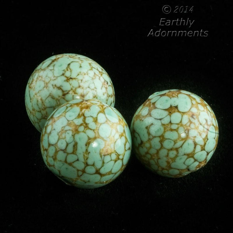 Glass Beads, turquoise blue with brown marbling