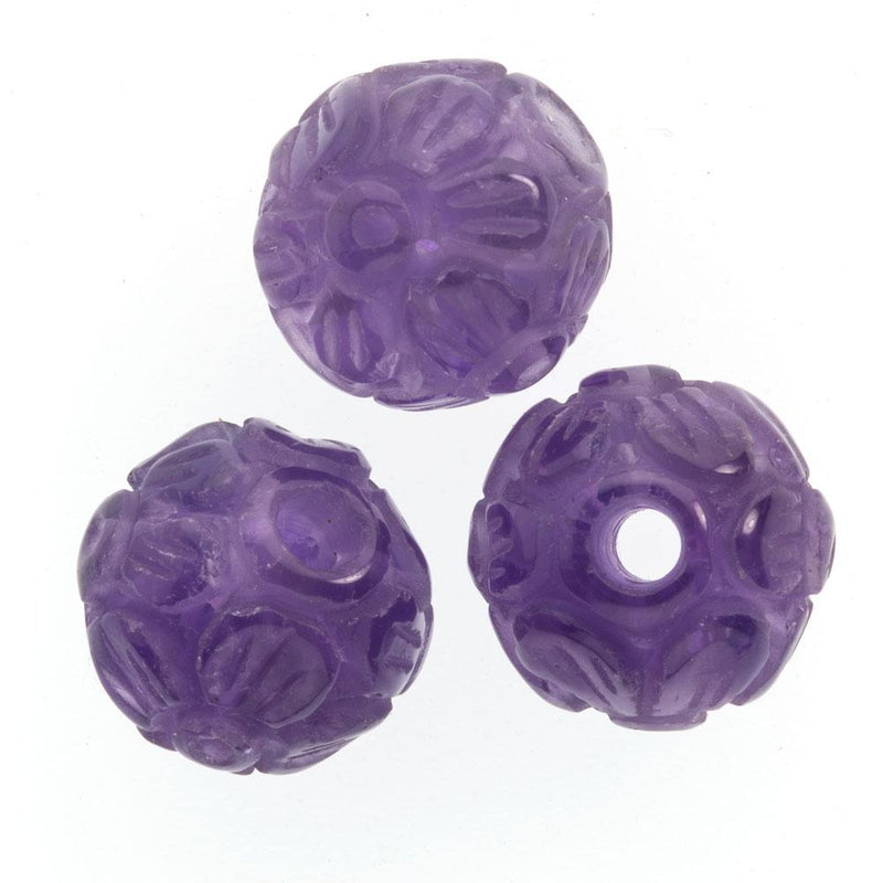 Carved purple round amethyst beads