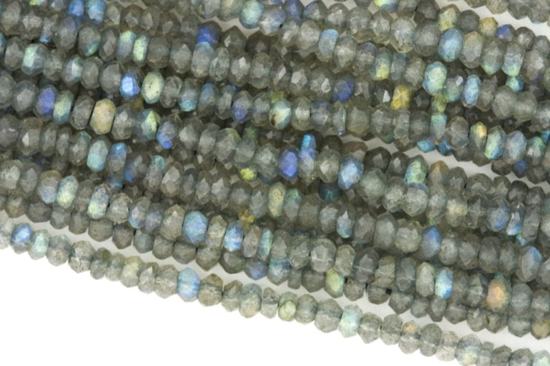 Hank of Labrodorite beads displaying blue schiller