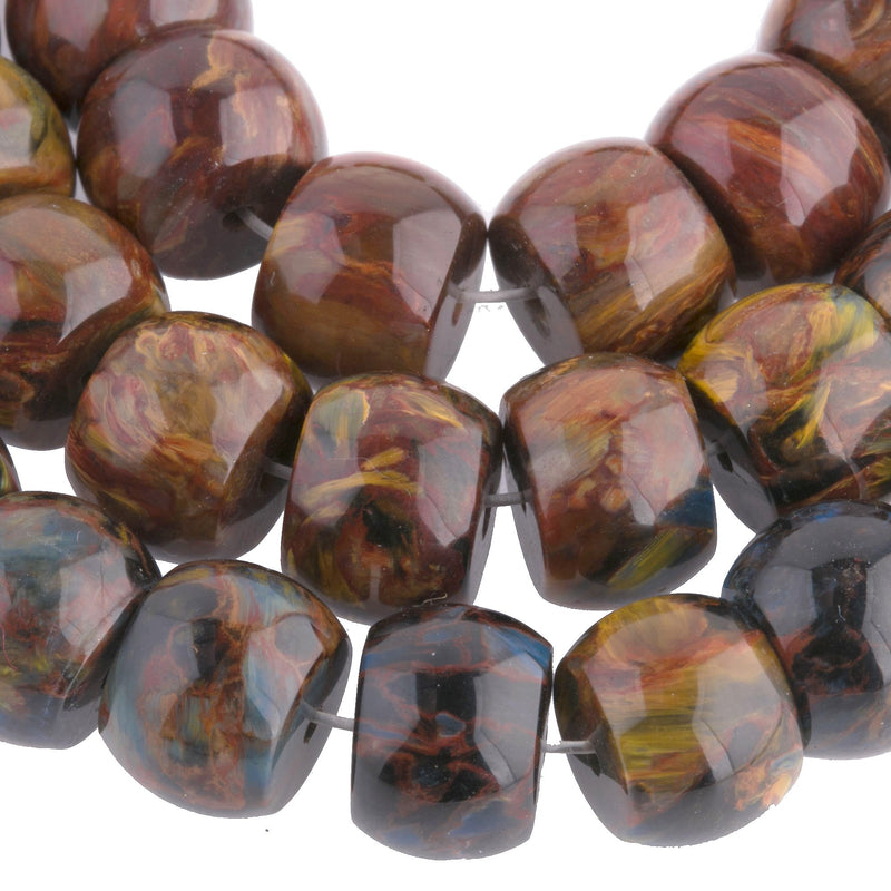 Pietersite barrel beads in Rusty Red, Gold and Brown