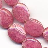 Hot Pink Flat Oval Rhodochosite Beads. 