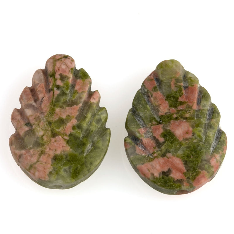 Carved Unikite leaf shaped beads