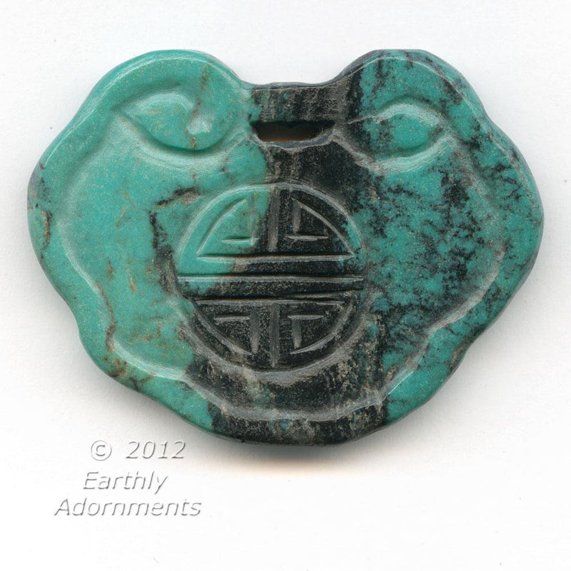 Chinses carved turquoise pendant with black matrix