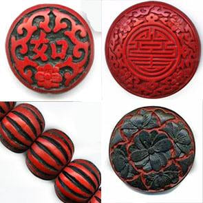 Carved or Molded Chinese Cinnabar beads