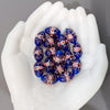 Fiorato Wedding Cake Beads, blue, oval. 23x15mm. 1950s. Pkg 1. b11-bl-2116