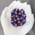 Fiorato Wedding Cake Beads, blue, oval. 23x15mm. 1950s. Pkg 1. b11-bl-2116
