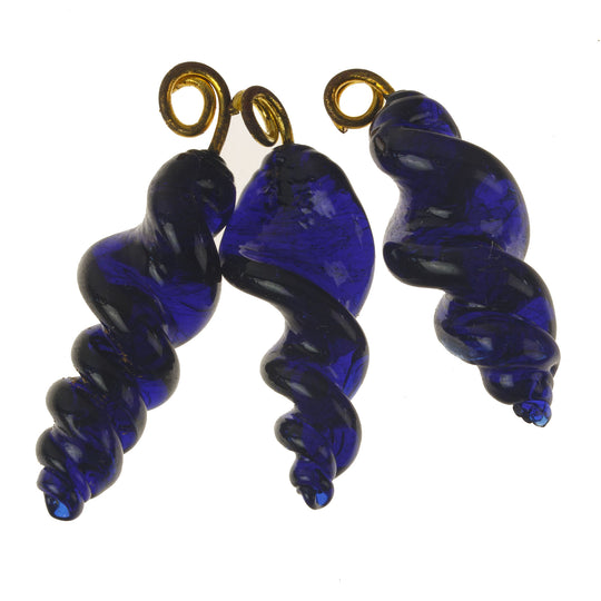 Spiral Cobalt Blue Glass Pendant. Czechslovakia. Pkg of 1. b11-bl-0938