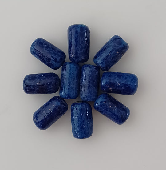 Vintage Lapis Glass Cylinder Beads. Japan, 14x8mm. Pkg 10. b11-bl-1171