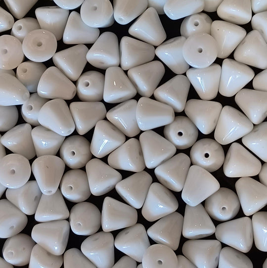 Vintage Czech opaque white cones. 8x8mm. Pkg of 10. b11-bw-0878
