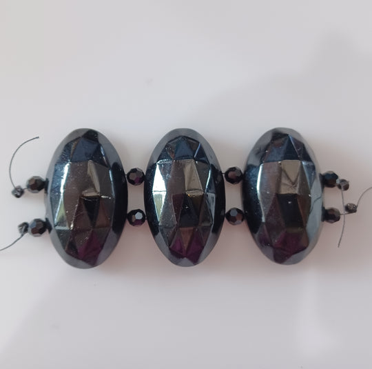 Domed Oval 2 hole, glass. Bohemian.  47x28mm kg of 2. b11-bw-0917