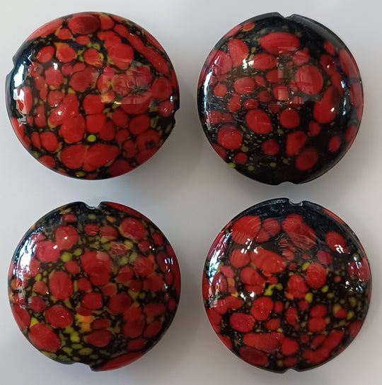 Old Japanese red, black and grey green lampwork disks, 22x6mm, sold individually. b1-658