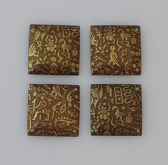 Vintage stamped brass dapped square connector 18mm Pkg of 10. b9-1026(e)