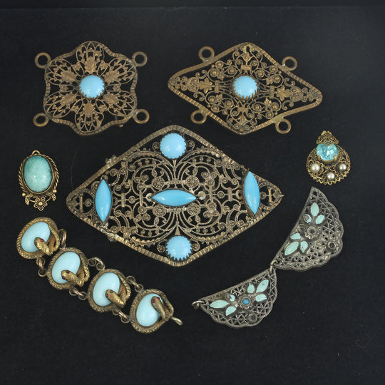 Vintage brass and glass jewelry components from Czechoslovakia.  b9-mx12