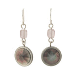 Lavender Mother of Pearl Earrings, with lavender hexagonal glass bead.  j-ervn981