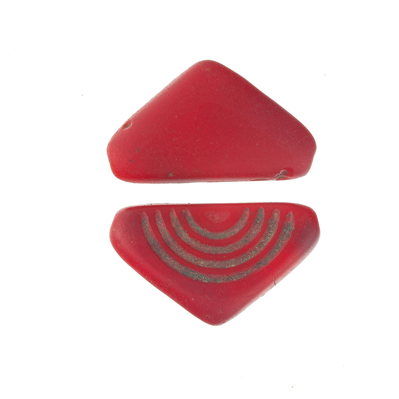 Conus Triangle Beads, red glass. African Trade. Czechoslovakia 50x30mm, Pkg 1. b11-rd-0915