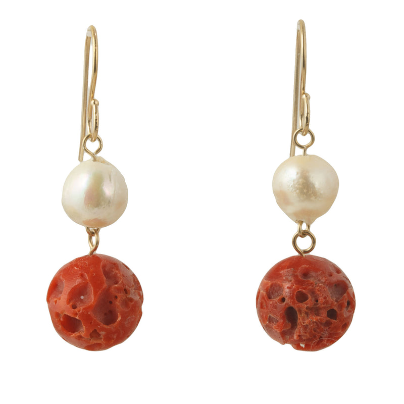 Rare Momo Coral and Akoya Pearl earrings, gold filled. erfn126