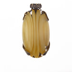 Antique yellow satin givre glass pendant.  Gablonz, Bohemia 38x22mm. Pkg 1. b5-586pd