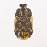 Antique yellow satin givre glass pendant.  Gablonz, Bohemia 38x22mm. Pkg 1. b5-586pd