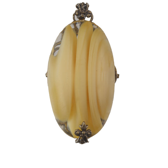 Antique yellow satin givre glass pendant.  Gablonz, Bohemia 38x22mm. Pkg 1. b5-586pd