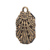 Vintage Bohemian "carved" pressed teal green glass and stamped brass filigree pendant, 36x226mm.   Pkg 1. b5-579pd