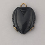 Pendant of 1920s Art Deco Bohemian black glass stone wrapped in vintage brass filiigree. b5-799pd