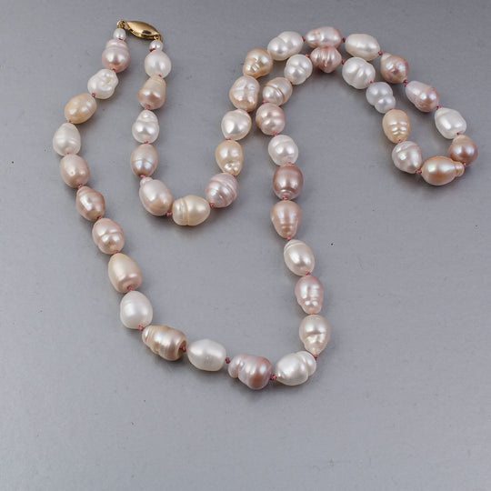 Necklace of vintage natural freshwater multicolored pearls. 23".  nlgm004