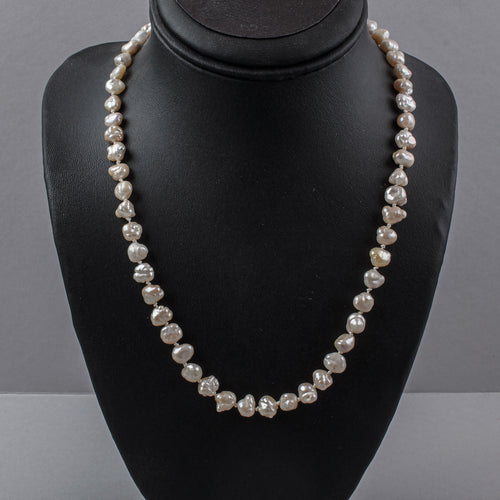 Genuine Japanese Lake Biwa pearl necklace. Natural lustrous pearls 14kt  gold clasp, 18 inches.  nlgm006