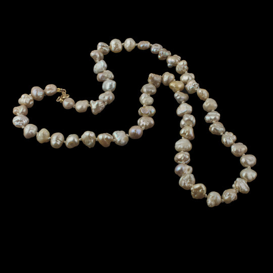 Genuine Japanese Lake Biwa pearl necklace. Natural lustrous pearls 14kt  gold clasp, 18 inches.  nlgm006