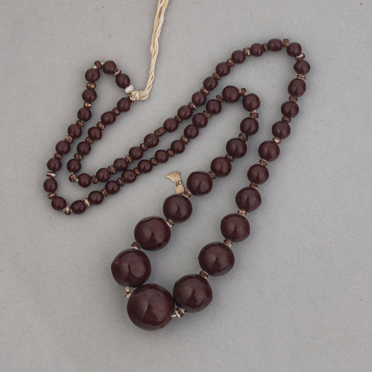 Vintage Bohemian graduated chocolate brown glass bead 18" strand. B11-BR-0759-2