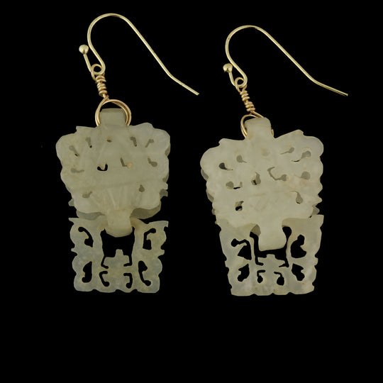 Antique Chinese nephrite jade wedding basket Devil's Work earrings. erja898