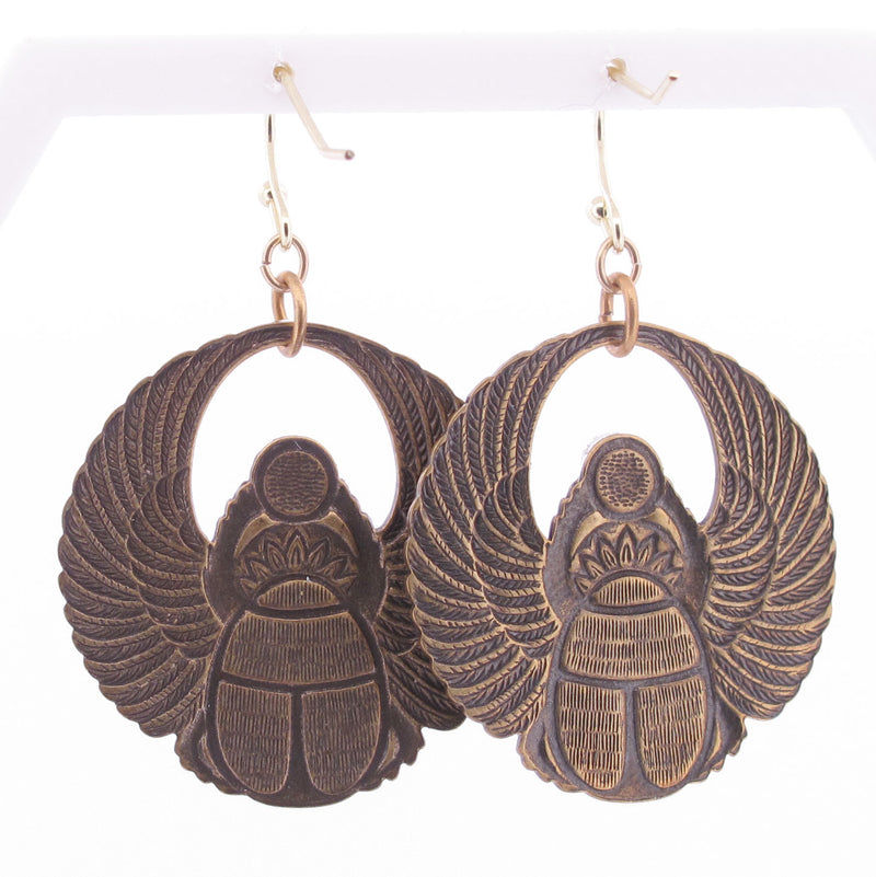 Winged Scarab Egyptian Revival Earrings with Lapis Lazuli. j-ervn998