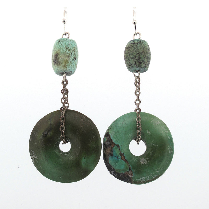 Turquoise matrix Pi bead with barrel turquoise bead earrings. . j-ervn996