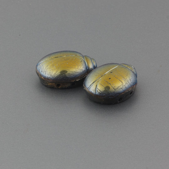Czech marea finish 2-hole glass scarab bead. 20x16x8mm. Pkg of 1. b11-mi-0063