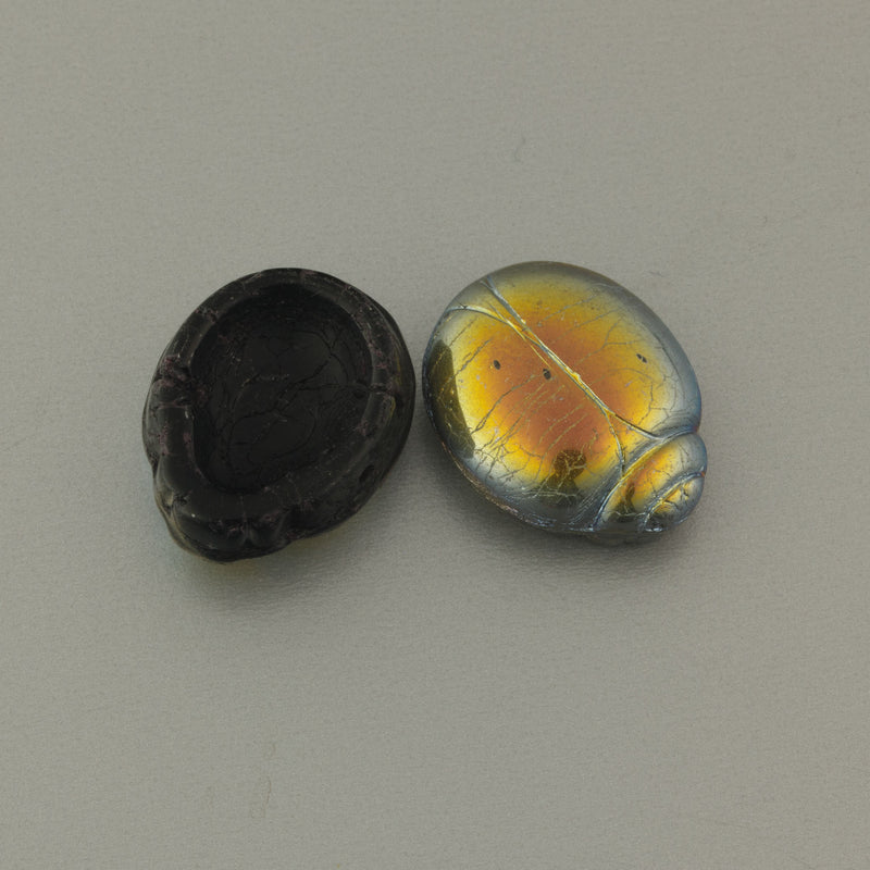 Czech marea finish 2-hole glass scarab bead. 20x16x8mm. Pkg of 1. b11-mi-0063