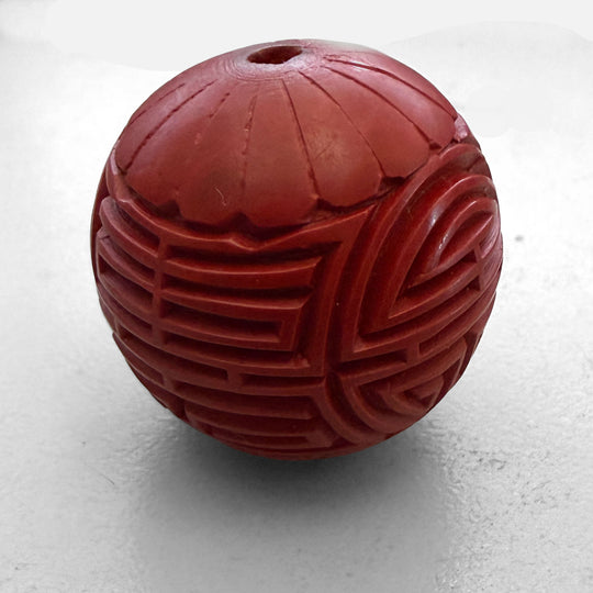 Large carved 30mm cinnabar round bead, pkg of 1. B7-CIN018