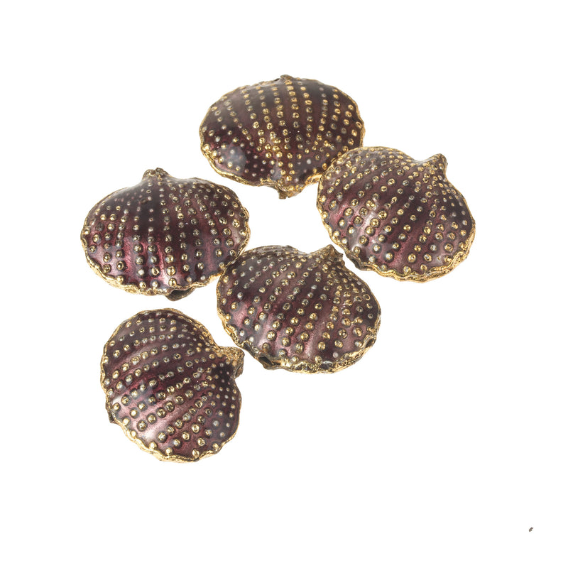 Hollow enameled shell bead. Mottled plum and gold. 20x17mm. Pkg.2. b2-928