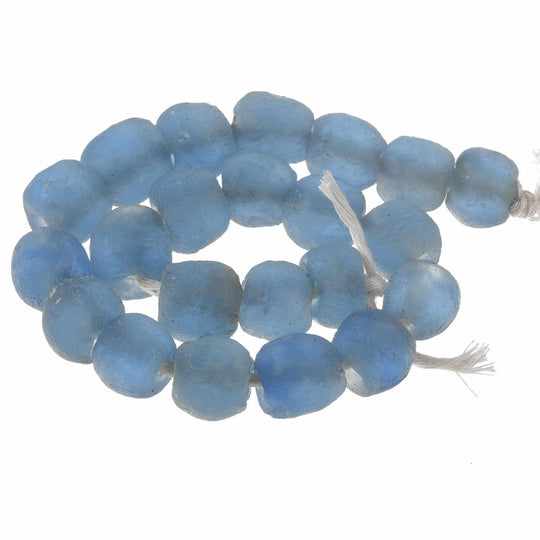 Large recycled translucent medium blue glass bead, Ghana West Africa, 11-13x13-14mm.Strand 21-22. b11-bl-0443