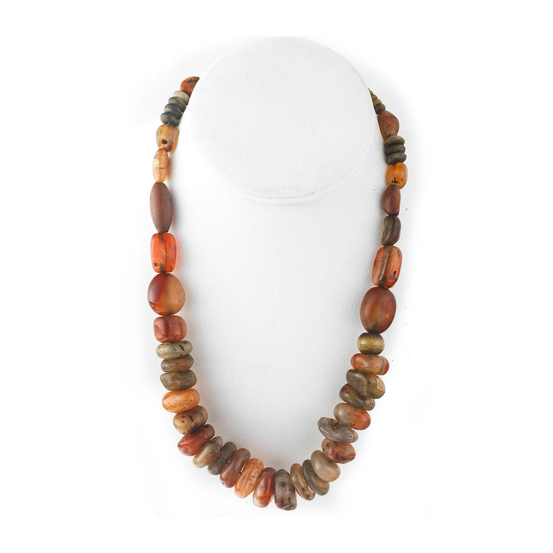Antique Carnelian, agates,  stone bead necklace. 20" long.  j-NLBD2193