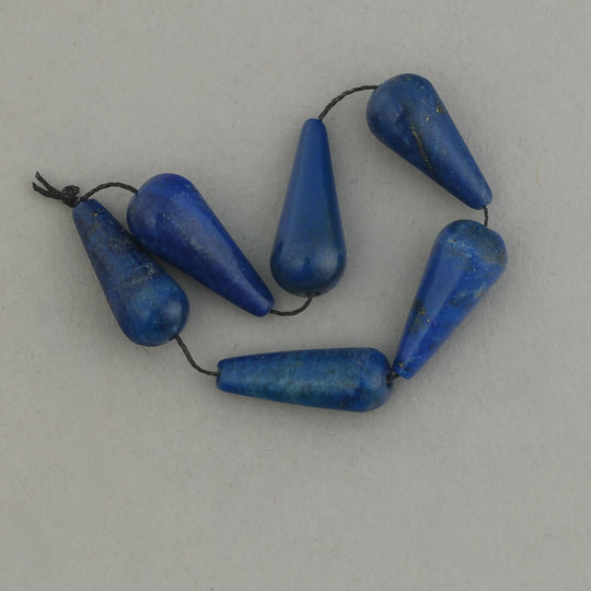Natural Lapis Lazuli hand cut teardrop beads. 15-16mm.6 pc. 1980s. b4-lap297