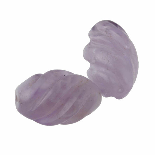 Spiral Carved Natural Cape Amethyst beads, 17-19mm x 12mm. Pkg  1. b4-ame238