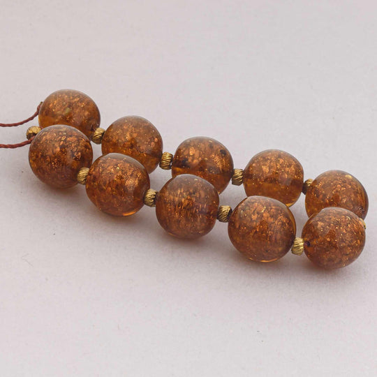 Venetian Murano Sommerso aventurina lampwork beads. 1950s.  ±12mm. Strand of 10. b11-br-0822