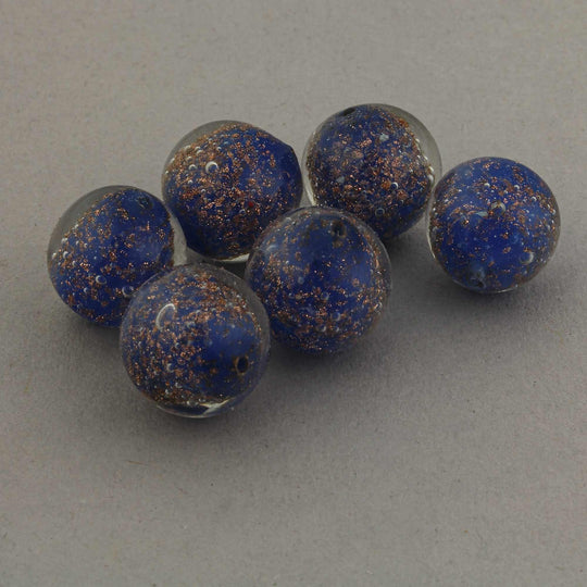 Vintage blue and aventurine sommerso glass beads from Murano.12.5mm. Pkg 2. b1-3001