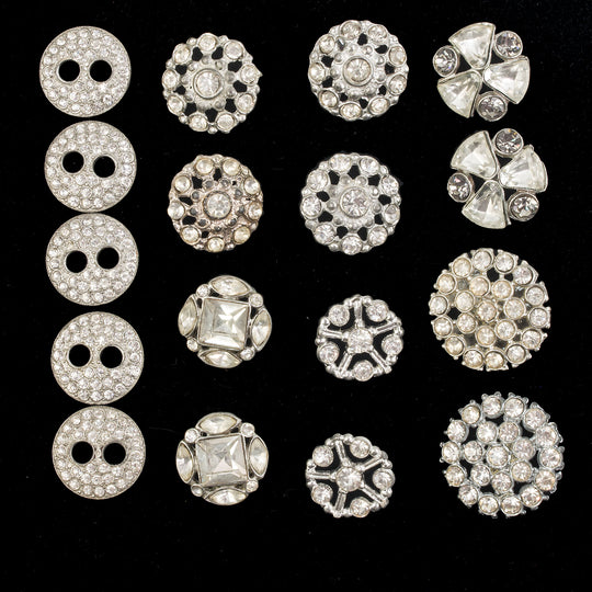 17 vintage rhinestone buttons.  matching sets- 1930s. ac-btmx1