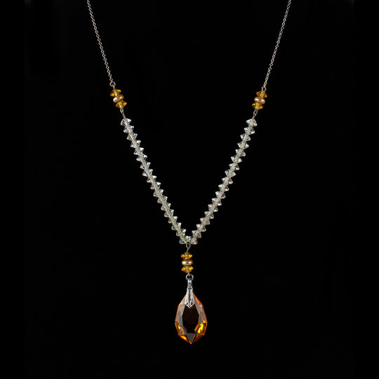1920s Honey Color Glass Pendant Necklace. nlbd2212