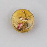 Reverse Painted Glass Bead, brown, bird and flowers. Pkg 1. China. b10-0008B