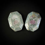 Vintage Chinese Mother of Pearl Inlaid etched and painted bead 27x35x10mm.  b10-0101