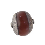 Vintage large Tibetan repousse sterling silver capped faux amber bead. 32x34mm. 1pc.