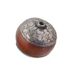 Vintage large Tibetan repousse sterling silver capped faux amber bead. 32x34mm. 1pc.